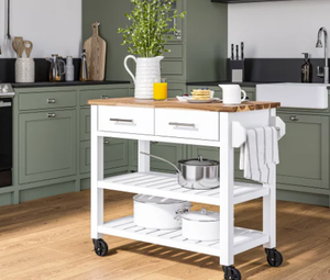 lot 12 image: Seville Acacia Top Kitchen Cart with Drawers