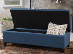 lot 88 image: Navy Blue Hinge Top Ottoman