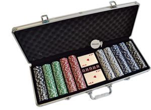 lot 243 image: HANS DELTA Poker Chip Set 11.5 Gram for Texas Holdem, Blackjack, Casino Gambling with Aluminum Case, Cards, Dealer Button (Choose 300 or 500 Chips Set)