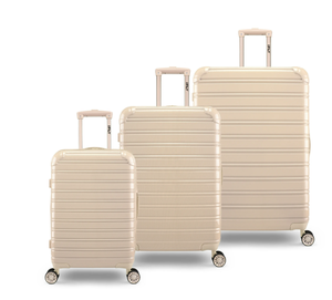 lot 370 image: iFLY Hardside Luggage Fibertech 3 Piece Set, 20 Carry-on Luggage, 24 Checked Luggage and 28 Checked Luggage, Champagne
