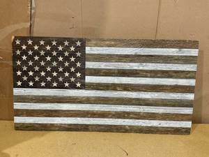 lot 131 image: Open Road Brands American Flag Distressed Wood Wall Art