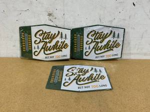 lot 447 image: LOT OF 3 Open Road Brands Stay Awhile Metal Wall Thermometer