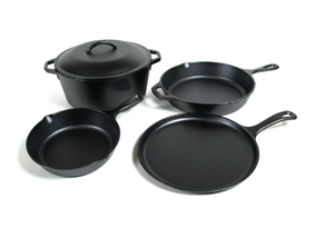 lot 261 image: Lodge Cast Iron Seasoned 5-Piece Set with Skillet, Griddle & Dutch Oven