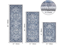 lot 265 image: Ileading Boho Kitchen Rugs Sets 3 Piece with Runner Floral Kitchen Floor Mat Carpet Farmhouse Kitchen Rugs and Mats Non Skid Washable Runner Rug for Kitchen Floor Office Sink Laundry, Blue