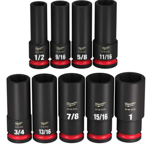 lot 291 image: Milwaukee Tool 9 pc. SHOCKWAVE Impact Duty 12 in. Drive SAE Deep Well 6 Point Socket Set