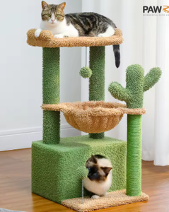 lot 329 image: Cactus Cat Tree for Indoor Cat Tower Toy Large Top Perch Sisal Covered Scratching Posts& Pad Hummock Big Condo