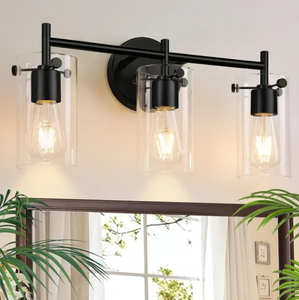 lot 236 image: Binsuca Bathroom Light Fixtures, 3-Light Matte Black Bathroom Vanity Light