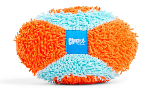 lot 456 image: LOT OF 7 Chuckit Indoor Fetch Fumbler Soft Chenille Football Dog Toy