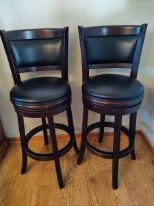 Wood & Faux Leather Bar Stools (Two)