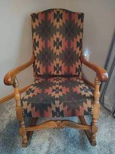 lot 34 image: Southwestern Style Upholstered Vintage Rocking Chair