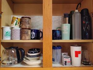 lot 57 image: Lot of Coffee Mugs, Reusable Cups, Coffee Carafe 