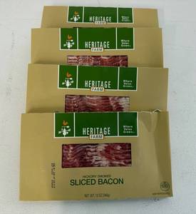 lot 114 image: F. 4x 12oz Hickory Smoked Sliced Bacon-Heritage Farm