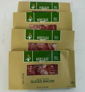 lot 115 image: F. 4x 12oz Hickory Smoked Sliced Bacon-Heritage Farm
