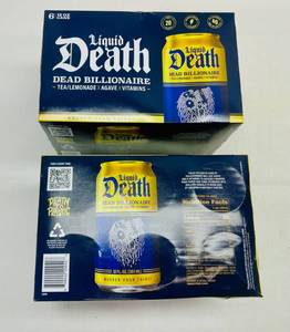 lot 197 image: 2x 6pk Liquid Death Water-Dead Billionaire-TeaLemonade x Agave x Vitamins