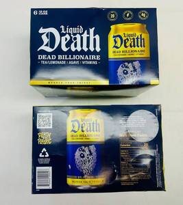 lot 199 image: 2x 6pk Liquid Death Water-Dead Billionaire-TeaLemonade x Agave x Vitamins