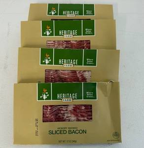lot 119 image: F. 4x 12oz Hickory Smoked Sliced Bacon-Heritage Farm