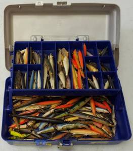 lot 23 image: PLANO 3100  Tacklebox with damaged RAPALAS mostly lips customized for use, repair, or parts.