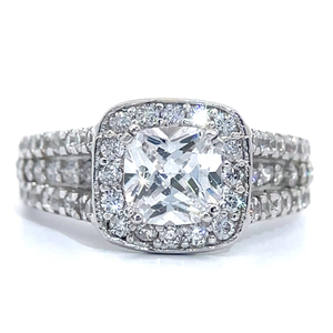 lot 38 image: Cushion Cubic Zirconia PavHalo Triple Row Ring VIDEO