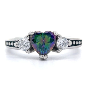 lot 37 image: Heart Mystic Topaz & White Topaz Three-Stone Estate Ring VIDEO