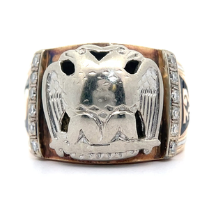 lot 11 image: 0.15 Carat Vintage Masonic 32nd Degree Natural Diamond Double-Headed Eagle Ring in Two-Tone Gold - 8.60 Grams VIDEO
