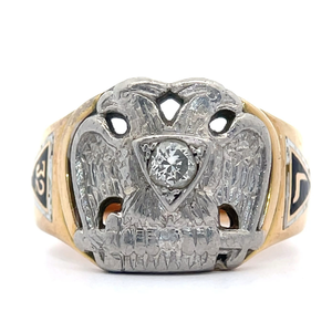 lot 10 image: Masonic 32nd Degree Double-Headed Eagle Vintage Ring in 14k Two-Tone Gold - 10.60 Grams VIDEO