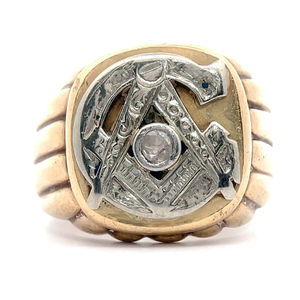 lot 9 image: Gents Diamond Masonic Signet Ring in 14k Two-Tone Gold - 11.10 Grams VIDEO