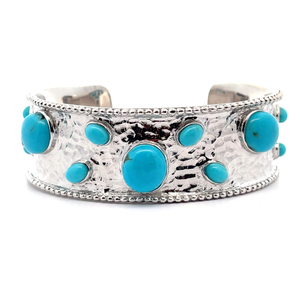 lot 34 image: Abstract Sterling Silver Turquoise Navajo Hammered Finish Bangle Bracelet Cuff VIDEO