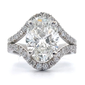 4.90 Carat Oval Diamond Pavé&nbsp;Split Shank Ring in 14k White Gold w/ IGI Report; $7,250 Retail *VIDEO*