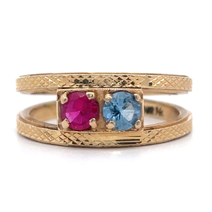 lot 47B image: Designer KAYNAR Ruby & Blue Topaz Two-Stone Double Band Ring VIDEO