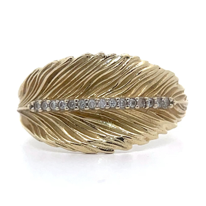 lot 46B image: Designer Adi Paz PavDiamond Line Leaf Ring in 14k Yellow Gold VIDEO