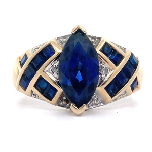 lot 51B image: Marquise Blue Sapphire & Diamond Criss-Cross Ring in Yellow Gold VIDEO