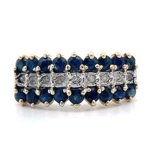 lot 49B image: Blue Sapphire & Diamond Triple Row Cluster Ring in 14k Yellow Gold VIDEO