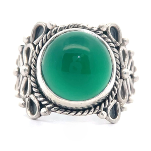 lot 62B image: Cabochon Green Chalcedony Twisted Rope Bow Tie Flower Ring VIDEO