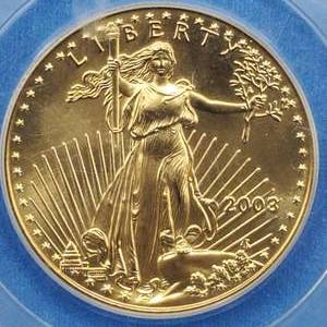 2003 Gold American Eagle PCGS MS 69, 1/2 toz Gold
