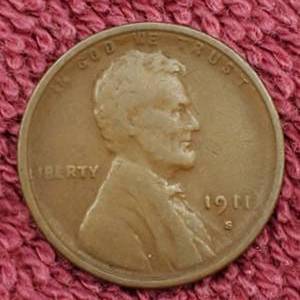 lot 20 image: 1911-S Lincoln Cent 90% Wheat Lines Cheek & Jaw Lines