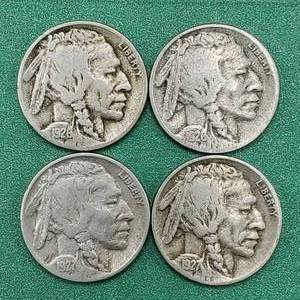 lot 63 image: 1926-D & S and 1927-D & S Buffalo Nickels Full Dates KEY