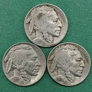 lot 64 image: 1931-S KEY, 1937 XF and 1938-D Buffalo Nickels