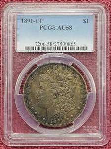 lot 73 image: 1891-CC Morgan Dollar PCGS AU58 Toned KEY