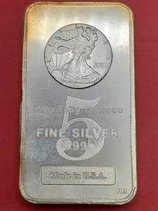 lot 76 image: 5 Troy Oz .999 Silver Bar Walking Liberty Design