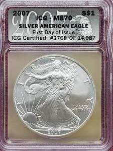 lot 117 image: 2007 American Silver Eagle ICG MS70
