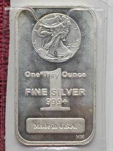 lot 128 image: 1 Troy Oz Silver Bar Walking Lberty Design