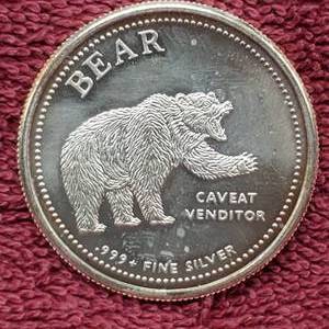 lot 138 image: 1 Troy Oz Silver Round Bull & Bear