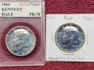 lot 246 image: 2 1964 Kennedy Half Dollar Proof Coins-90% Silvar