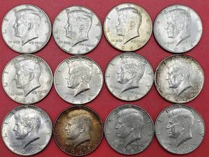 lot 282 image: 3 1964 90% Silver Kennedy Half Dollars from a Bag All are AU to BU Photo is Representative