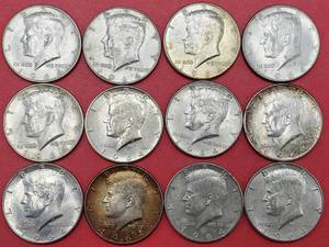 lot 293 image: 3 1964 90% Silver Kennedy Half Dollars from a Bag All are AU to BU Photo is Representative