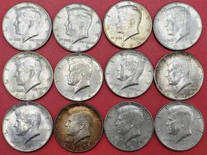 lot 295 image: 3 1964 90% Silver Kennedy Half Dollars from a Bag All are AU to BU Photo is Representative