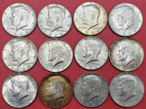 lot 296 image: 3 1964 90% Silver Kennedy Half Dollars from a Bag All are AU to BU Photo is Representative