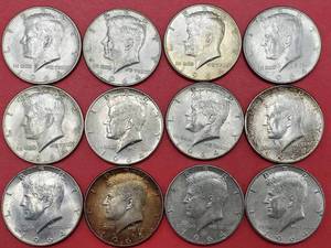 lot 297 image: 3 1964 90% Silver Kennedy Half Dollars from a Bag All are AU to BU Photo is Representative