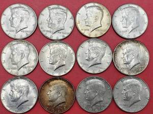 lot 298 image: 3 1964 90% Silver Kennedy Half Dollars from a Bag All are AU to BU Photo is Representative