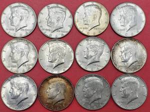 lot 299 image: 3 1964 90% Silver Kennedy Half Dollars from a Bag All are AU to BU Photo is Representative